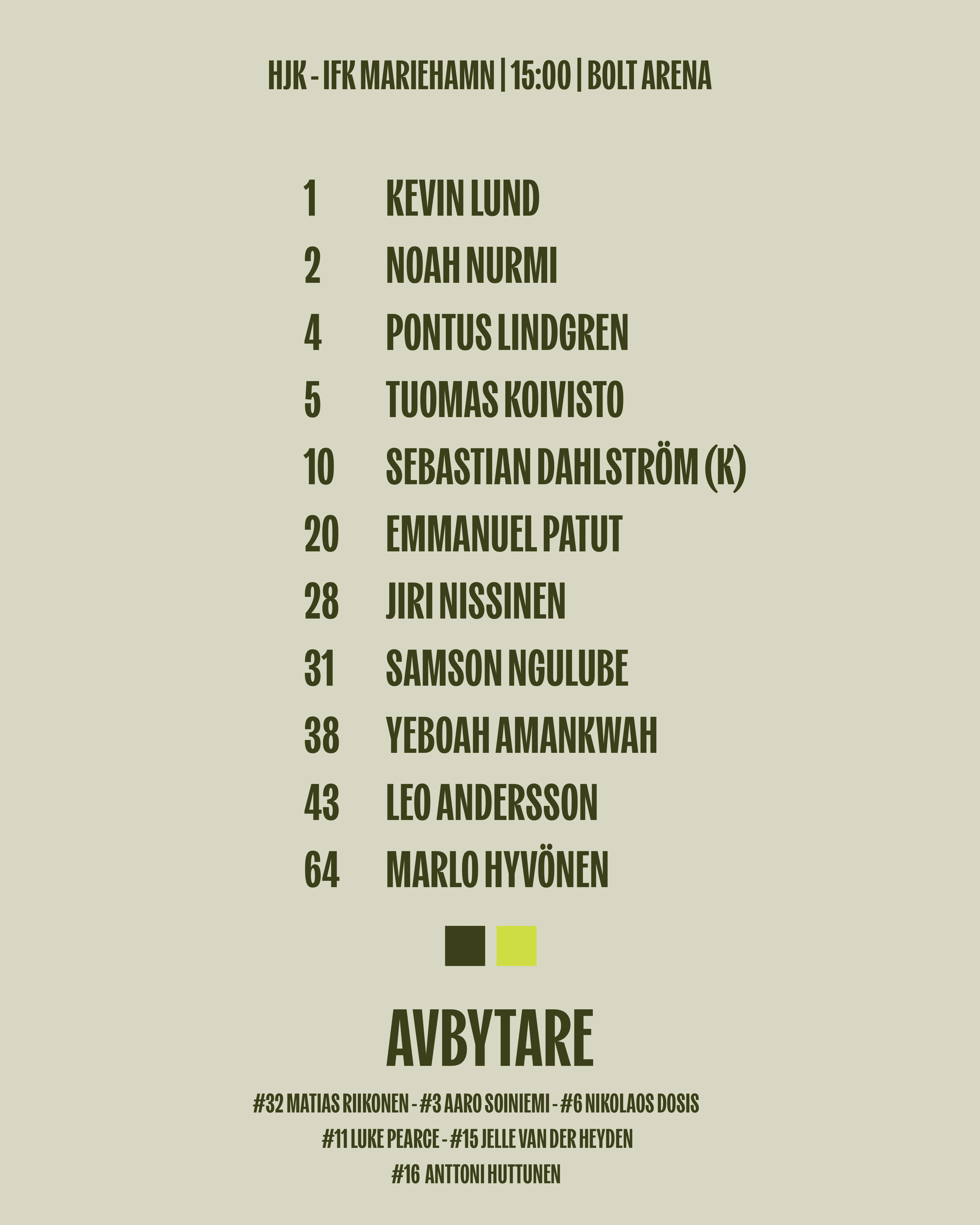 Startelva mot HJK 30.5